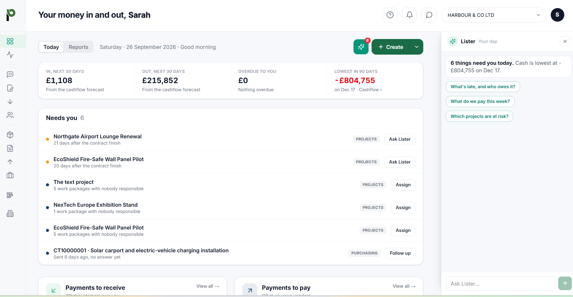 Paylists dashboard with the Lister panel open